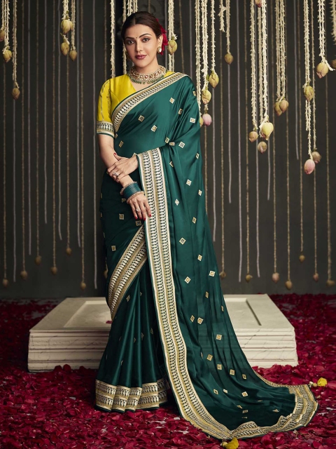 

ODETTE Green & Gold-Toned Ethnic Motifs Zari Saree