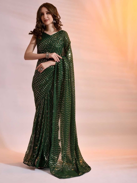 

ODETTE Green Embellished Sequinned Saree