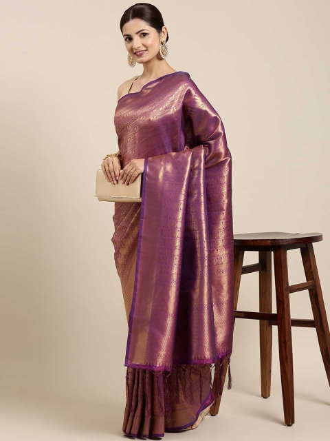 

ODETTE Purple & Copper-Toned Ethnic Motifs ZariSaree