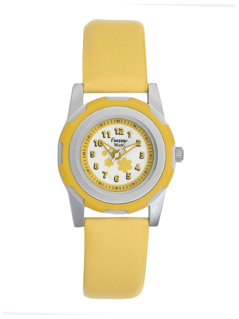 

Fantasy World Unisex Kids White Printed Dial & Yellow Leather Straps Analogue Watch