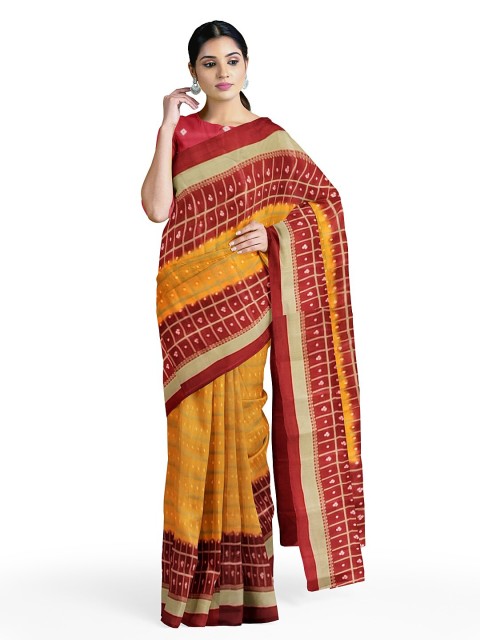 

Silk Bazar Yellow & Red Bandhani Silk Blend Fusion Bandhani Saree