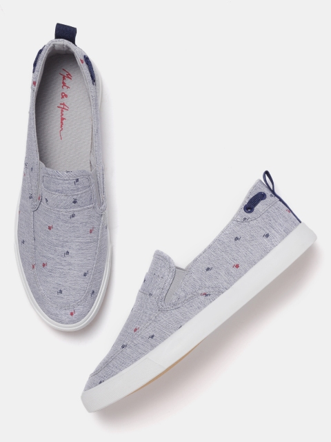 

Mast & Harbour Men Blue & Off-White Printed Slip-On Sneakers