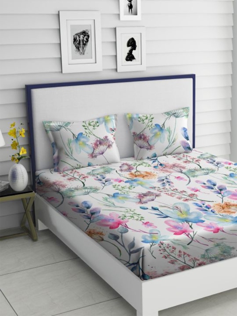 

TARA- Sparkling Homes White & Pink Floral 350 TC King Bedsheet with 2 Pillow Covers