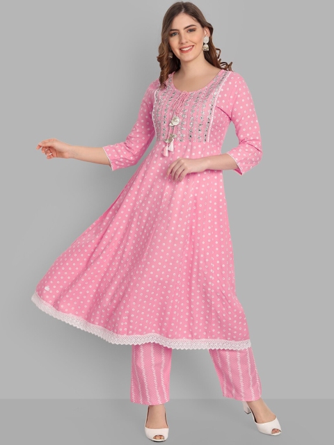 

SINGNI Women Pink Ethnic Motifs Printed Kurta with Trousers & With Dupatta
