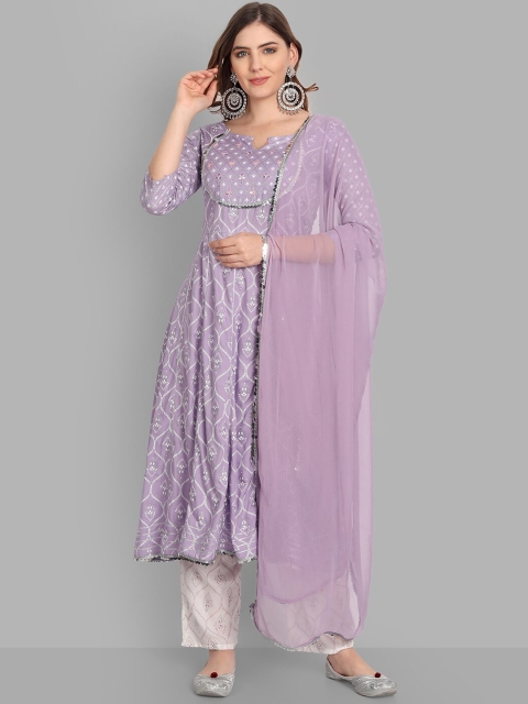 

SINGNI Women Purple Floral Printed Kurta with Trouser & Dupatta