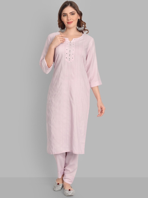 

SINGNI Women Pink Mirror Work Pure Silk Kurta with Trousers