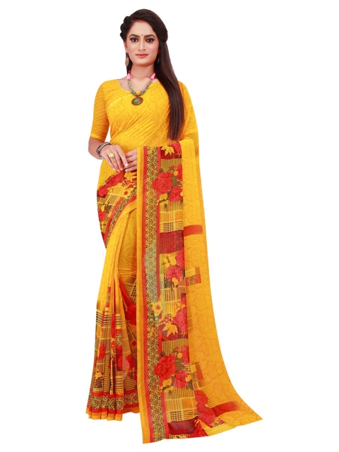 

Silk Bazar Yellow & Red Floral Pure Georgette Saree
