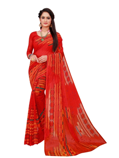 

Silk Bazar Red & Blue Pure Georgette Saree