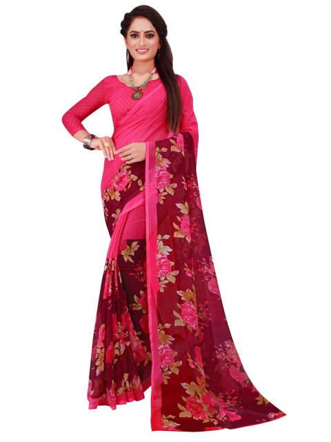 

Silk Bazar Pink & Green Floral Pure Georgette Saree