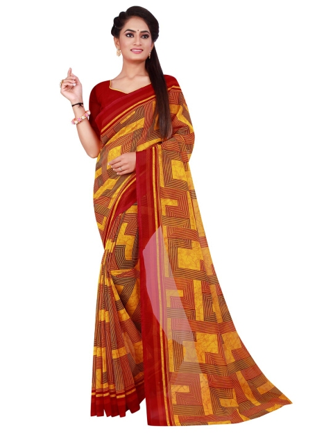 

Silk Bazar Yellow & Red Pure Georgette Saree