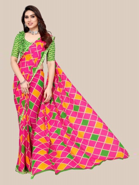 

Yashika Pink & Yellow Checked Saree