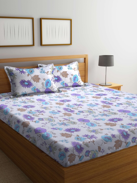 

BOMBAY DYEING White & Purple Floral 120 TC King Bedsheet with 2 Pillow Covers