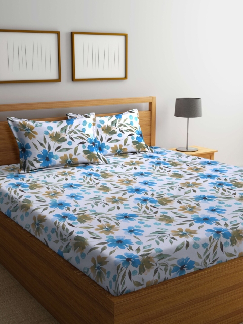 

BOMBAY DYEING White & Blue Floral 120 TC Queen Bedsheet with 2 Pillow Covers