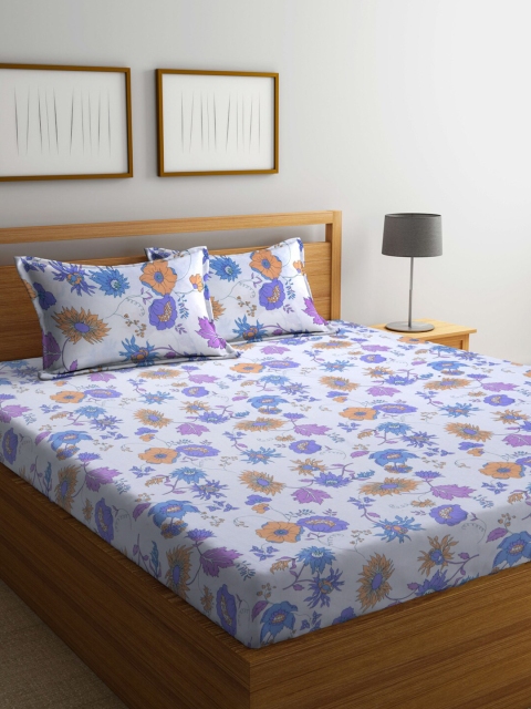 

BOMBAY DYEING White & Blue Floral 120 TC King Bedsheet with 2 Pillow Covers