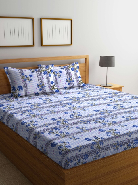 

BOMBAY DYEING Blue & White Floral 120 TC Queen Bedsheet with 2 Pillow Covers