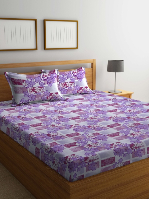 

BOMBAY DYEING Purple & White Floral 120 TC Queen Bedsheet with 2 Pillow Covers
