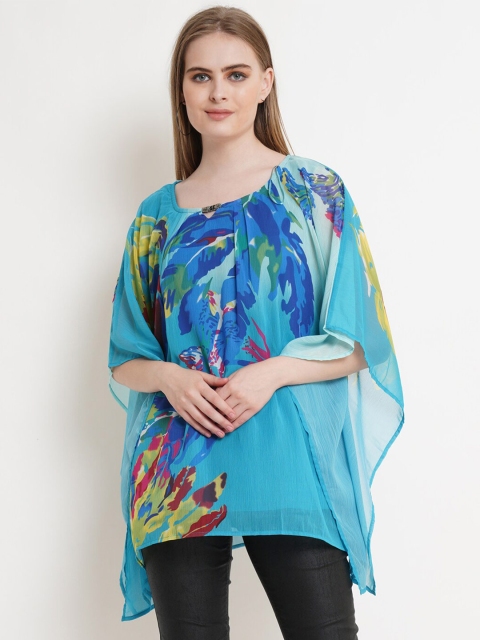 

IX IMPRESSION Women Blue & Pink Abstract Printed Kaftan Top
