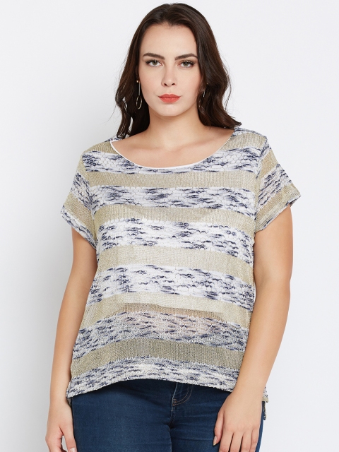 

nexus Plus Size Women Grey Golden Striped Top