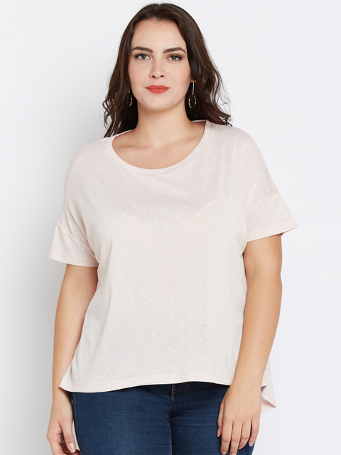 

nexus Plus Size Women Pink Dot Print Boxy Top
