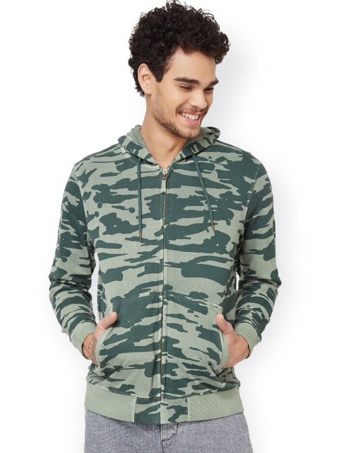 

Breakbounce Men Green Printed Hooded Sweatshirt