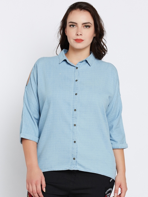 

nexus Plus Size Women Blue Printed Chambray Casual Shirt
