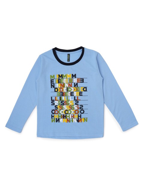 

earth conscious Boys Blue Typography Printed Full Sleeves Cotton T-shirt