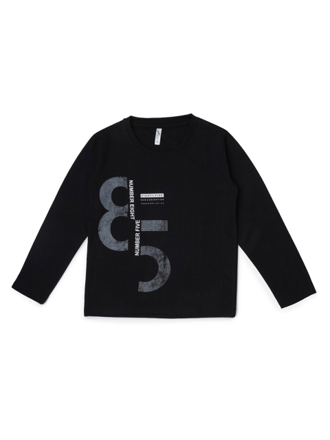 

earth conscious Boys Black Typography Printed V-Neck Applique T-shirt