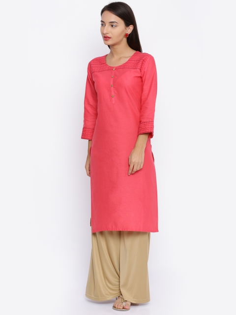 

Soch Women Coral Pink Solid A-Line Kurta