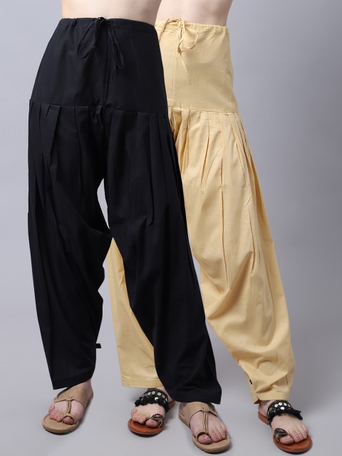 

Pistaa Women Pack Of 2 Solid Beige & Black Solid Pure Cotton Patiala