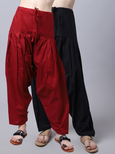 

Pistaa Women Pack Of 2 Maroon & Black Loose Fit Solid Cotton Patiala