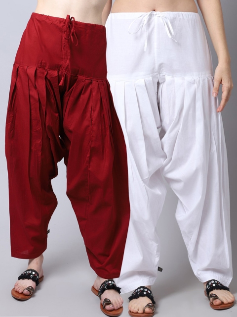 

Pistaa Women Pack of 2 Maroon & White Solid Pure Cotton Patiala