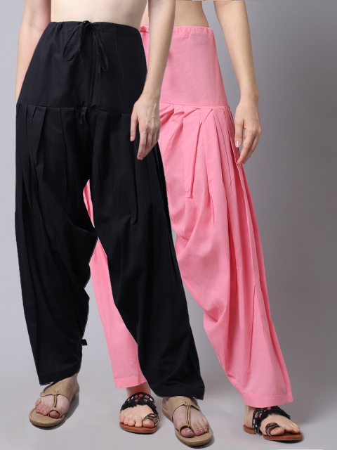 

Pistaa Women Pack of 2 Black & Pink Solid Loose-Fit Pure Cotton Salwars