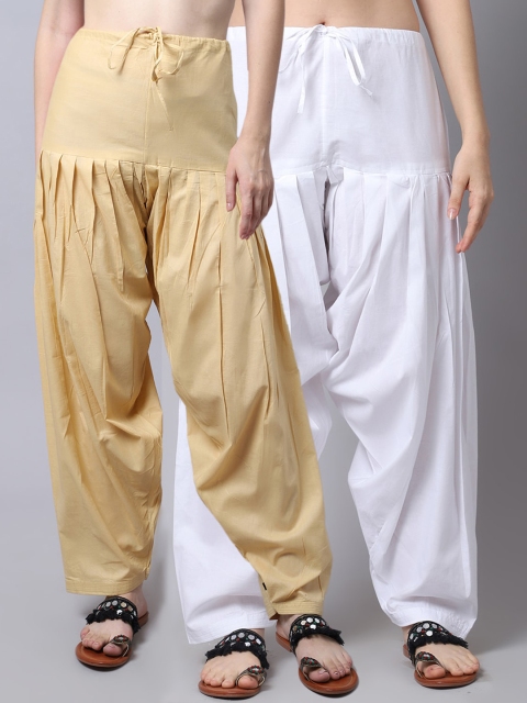 

Pistaa Women Pack of 2 White & Beige Loose Fit Solid Pure Cotton Patiala