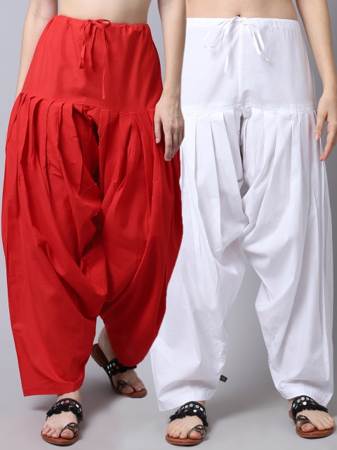 

Pistaa Women Pack of 2 Red & White Solid Pure Cotton Loose-Fit Patiala