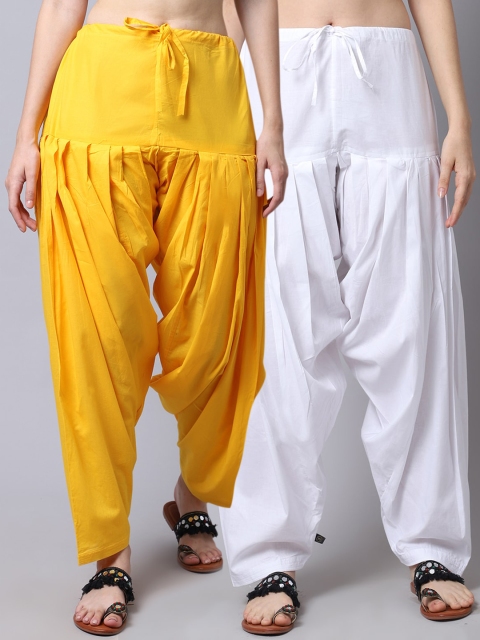 

Pistaa Women Set Of 2 White & Yellow Solid Cotton Patiala