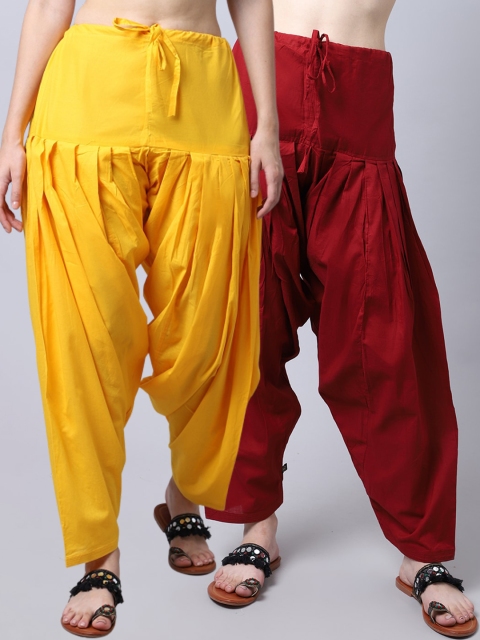 

Pistaa Women Pack of 2 Yellow & Maroon Loose-Fit Pure Cotton Patiala