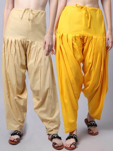 

Pistaa Women Pack Of 2 Solid Loose-Fit Pure Cotton Salwar, Yellow