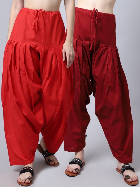 

Pistaa Women Pack Of 2 Red & Maroon Solid Pure Cotton Patiala