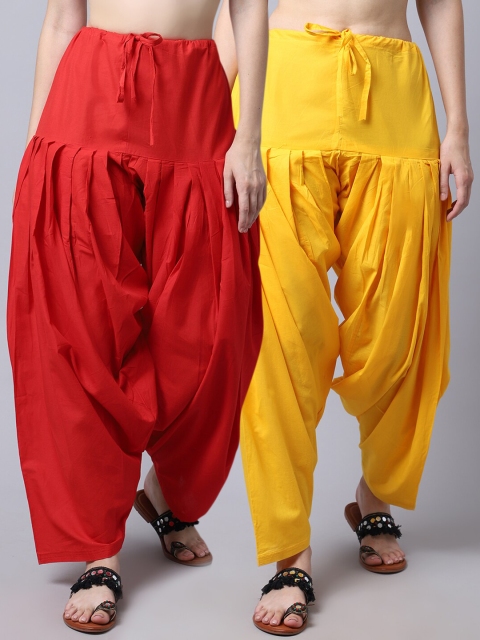 

Pistaa Women Pack Of 2 Yellow & Red Solid Loose Fit Cotton Patiala