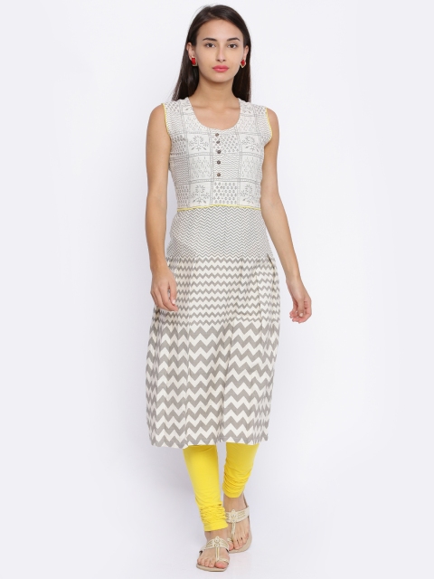 

Soch Women Off-White & Grey Printed A-Line Kurta