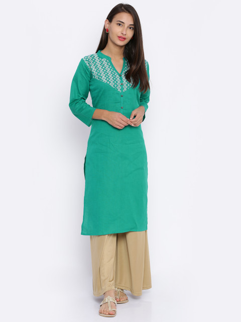 

Soch Women Green Yoke Design Straight Kurta