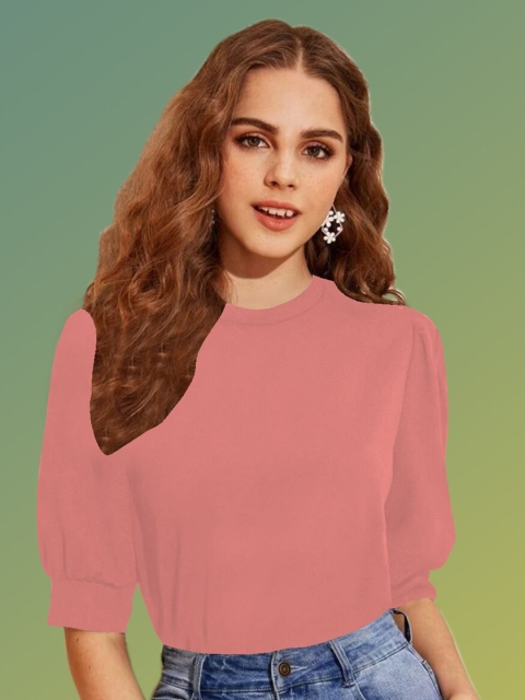 

Dream Beauty Fashion Peach-Coloured Puff Sleeves Regular Top