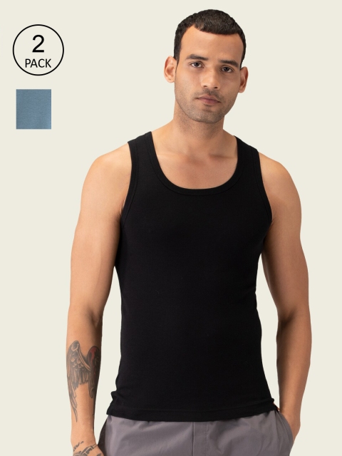 

DaMENSCH Men NEO-Cotton Ribbed Round Neck Innerwear Vest, Black