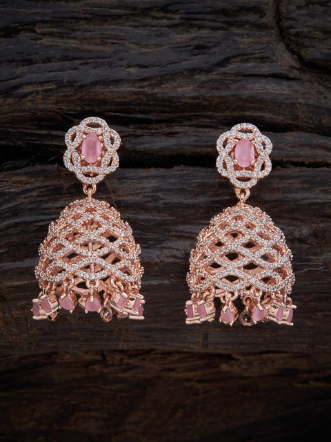 

Kushal's Fashion Jewellery Rose Gold-Plated Pink Contemporary Jhumkas Earrings