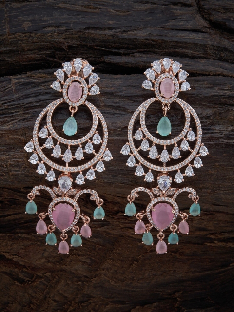 

Kushal's Fashion Jewellery Pink Rose-Gold Plated Cubic Zirconia Drop Earrings