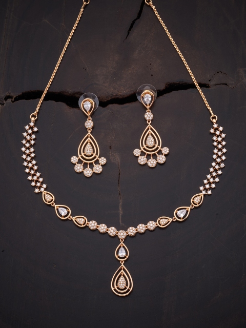 

Kushal's Fashion Jewellery Women Gold Plated White CZ Stone Studded Jewellery Set