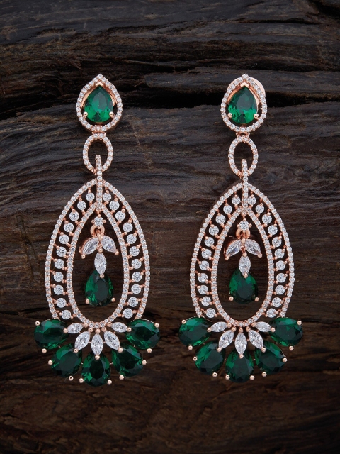 

Kushal's Fashion Jewellery Green Rose-Gold Polish Contemporary Drop Earrings