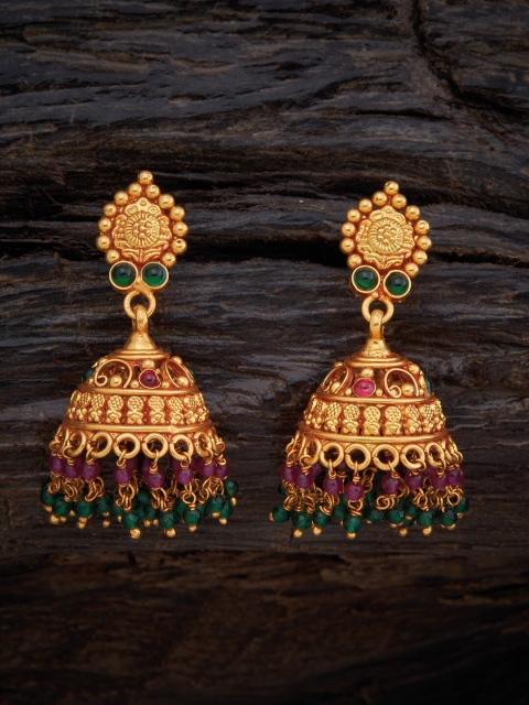 

Kushal's Fashion Jewellery Red & Gold-Plated Contemporary Jhumkas Earrings