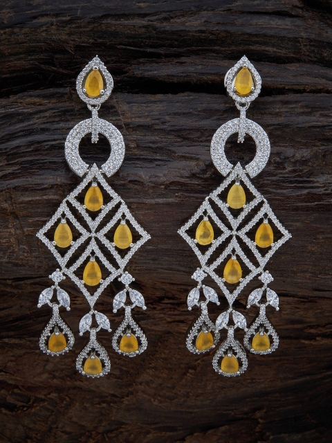 

Kushal's Fashion Jewellery Yellow & White Rhodium-Plated Cubic Zirconia Drop Earrings