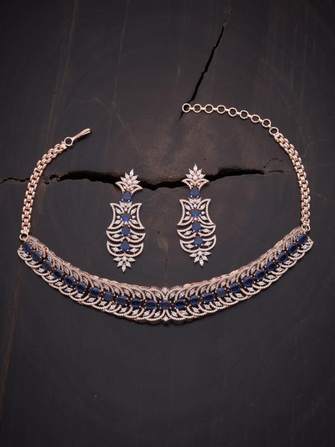 

Kushal's Fashion Jewellery Rose Gold-Plated Blue CZ-Studded & Beaded Jewellery Set